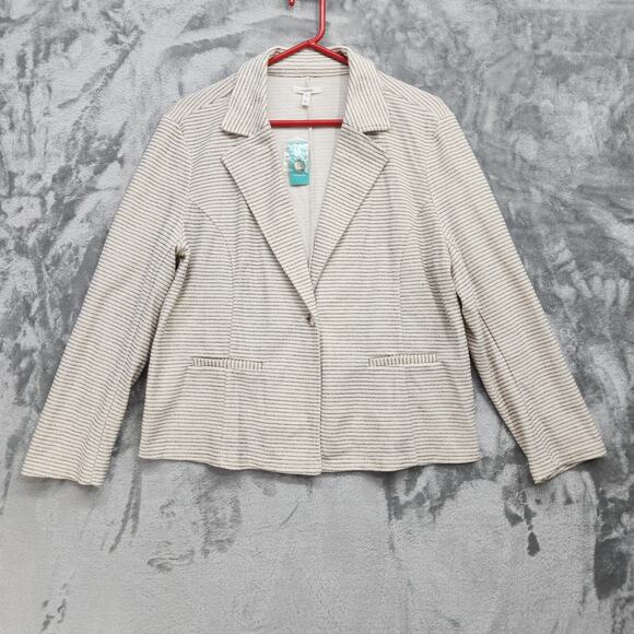 NEW Maurices Blazer Womens 0X Cream Black Striped French Terry Knit Nautical - Picture 1 of 14